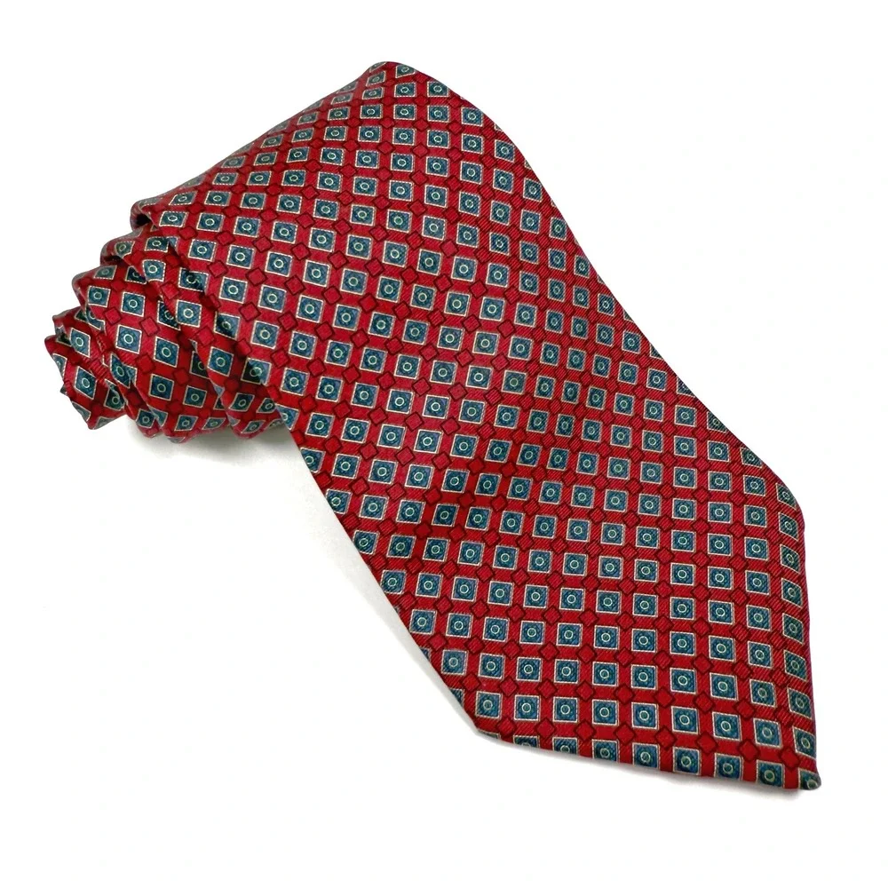 Christian Dior‎ Men's Red Geometric Pattern Silk Necktie Business Casual